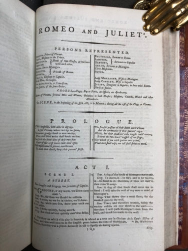 Prima pagina di "Romeo and Juliet" dall'edizione Stockdale del 1790